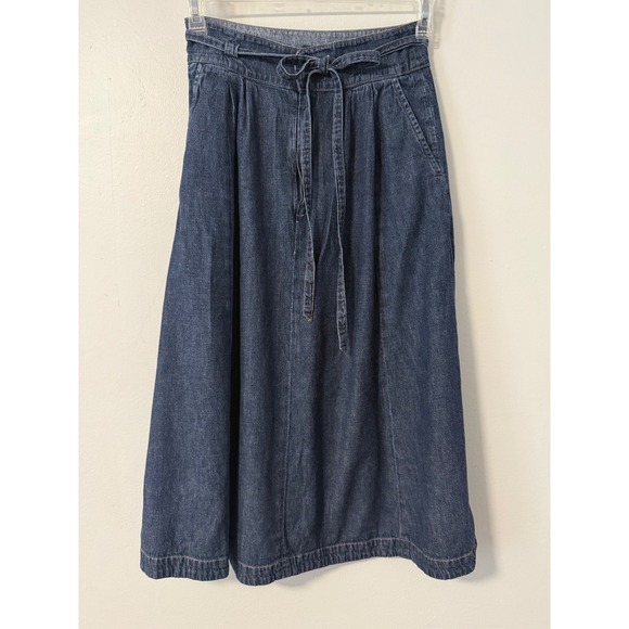 Polo Ralph Lauren Dresses & Skirts - Polo Ralph Lauren Denim Midi Skirt Dark Wash Tie Waist Cotton A-Line Size 2